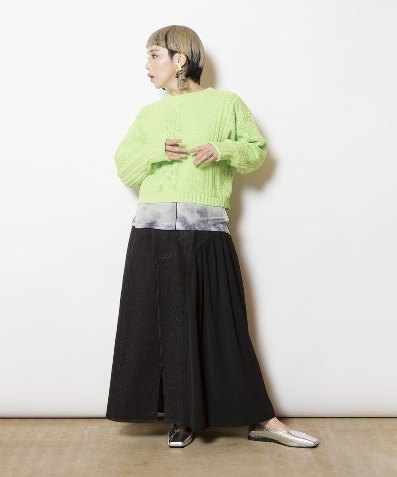  「ギャザー切替デニムスカート」|スカート|