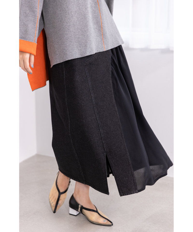  「ギャザー切替デニムスカート」|スカート|