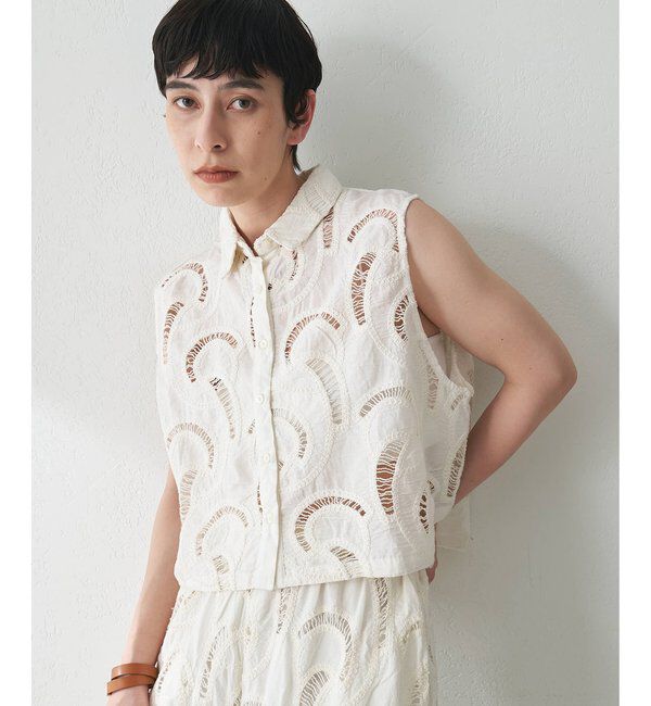  「エンブロイダリーフレンチスリーブシャツ」|シャツ・ブラウス|