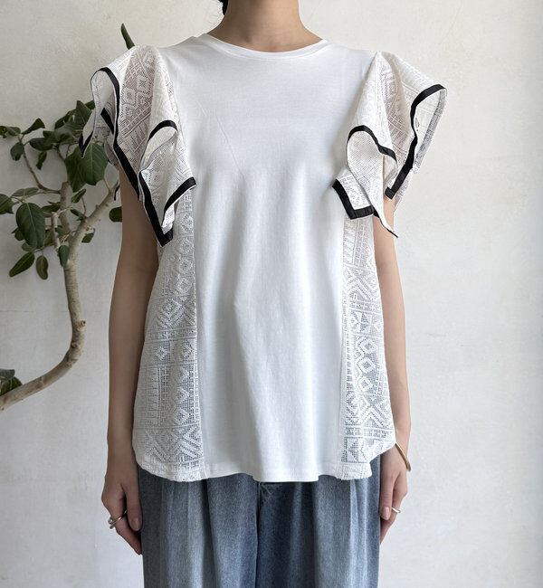  「【WEB限定】レース切替トップス」|Tシャツ・カットソー|