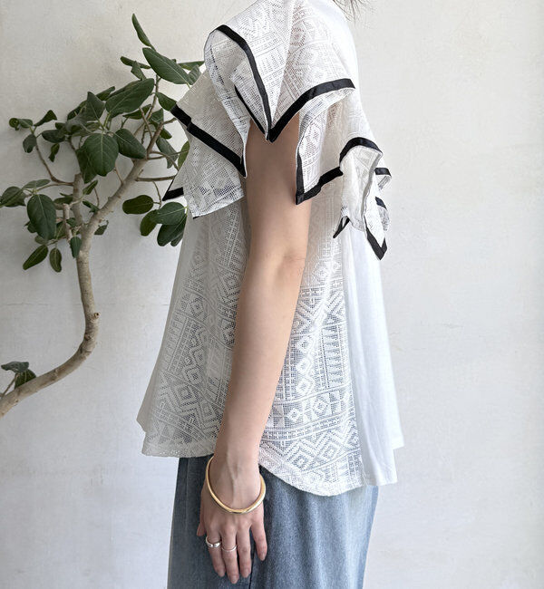  「【WEB限定】レース切替トップス」|Tシャツ・カットソー|