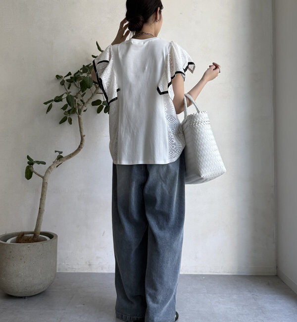  「【WEB限定】レース切替トップス」|Tシャツ・カットソー|