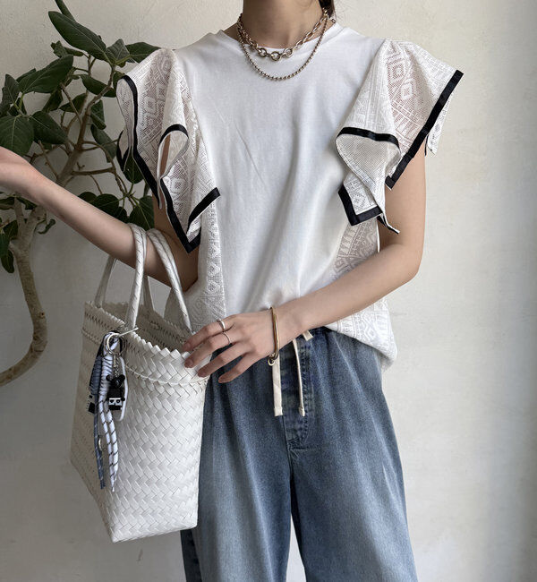  「【WEB限定】レース切替トップス」|Tシャツ・カットソー|