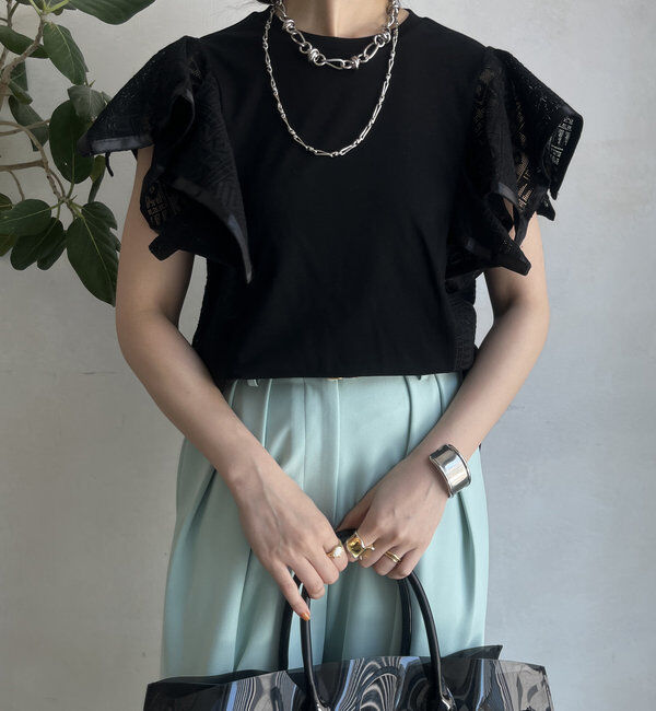  「【WEB限定】レース切替トップス」|Tシャツ・カットソー|