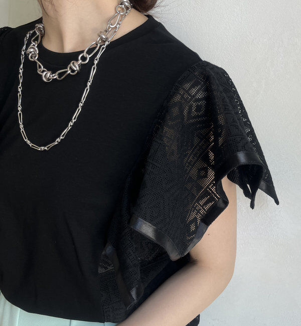  「【WEB限定】レース切替トップス」|Tシャツ・カットソー|