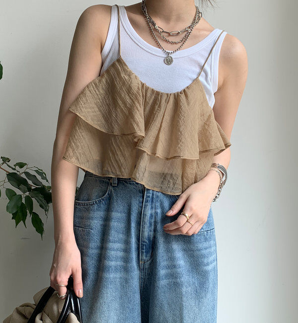  「フリルキャミセット」|Tシャツ・カットソー|ベージュ