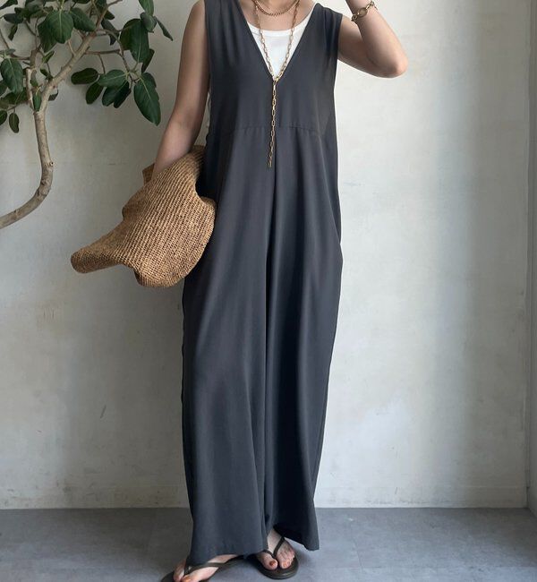  「バックリボンオールインワン」|ワンピース|チャコールグレー