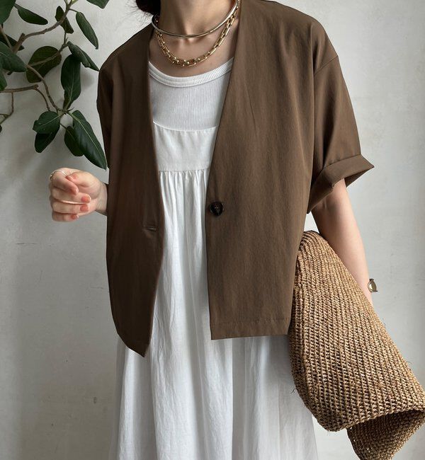  「【WEB限定】接触冷感5分袖ジャケット」|テーラードジャケット|ベージュ