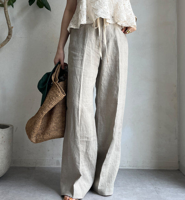  「リネン紐ドロストパンツ」|チノ|ベージュ