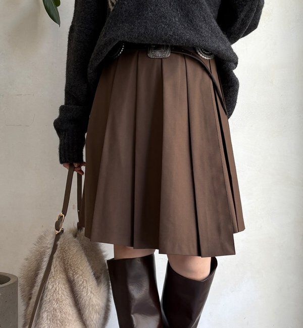  「ミドル丈プリーツスカート」|スカート|ブラウン