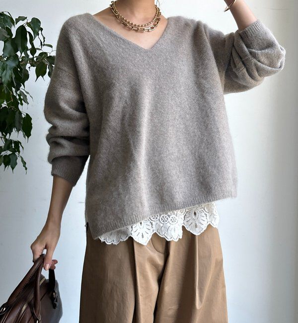  「ファーウール深Vプルオーバー」|ニット・セーター|