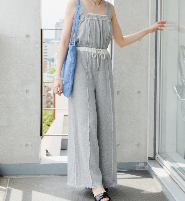  「【2サイズ展開/肩紐調節可/2WAY】スウェットベアサロペット」|オールインワン|グレー