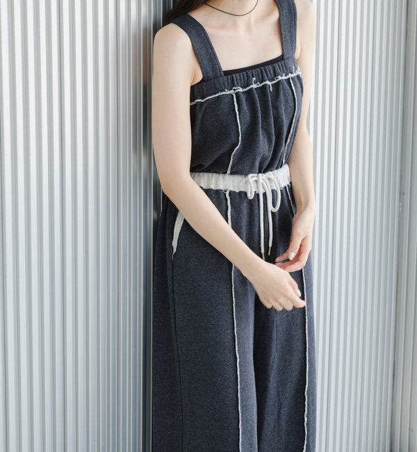  「【2サイズ展開/肩紐調節可/2WAY】スウェットベアサロペット」|オールインワン|チャコールグレー