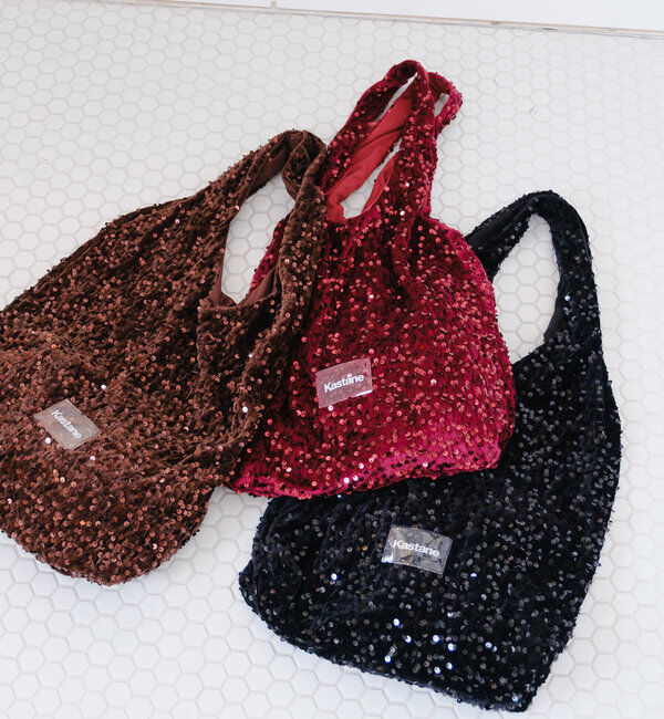  「【A4サイズ】ベロアスパンコールマルシェバッグ」|トートバッグ|バーガンディー