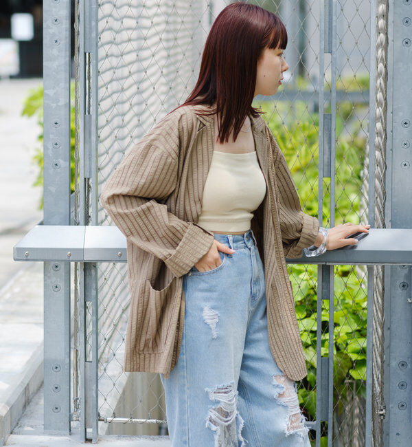  「*【WHIMSIC/SETUP対応】シアサッカーストライプダブルジャケット」|テーラードジャケット|