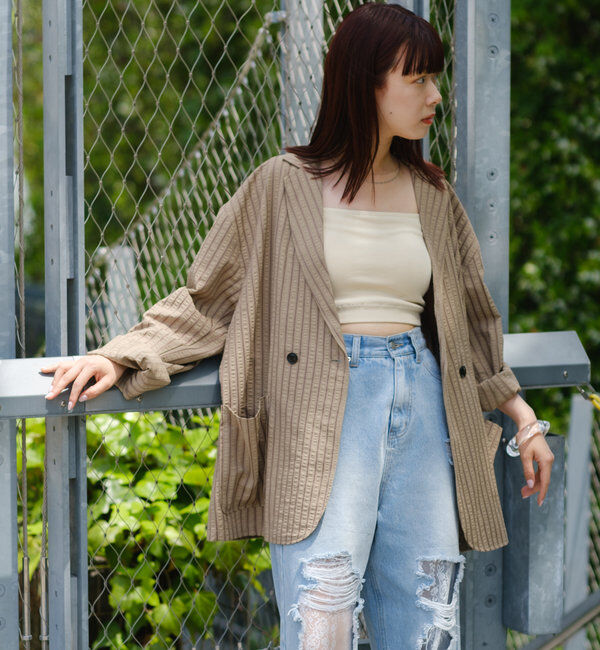  「*【WHIMSIC/SETUP対応】シアサッカーストライプダブルジャケット」|テーラードジャケット|