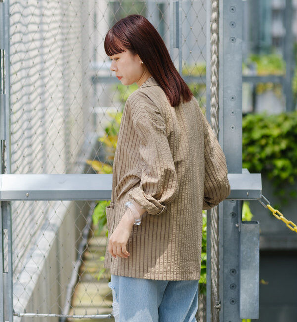  「*【WHIMSIC/SETUP対応】シアサッカーストライプダブルジャケット」|テーラードジャケット|