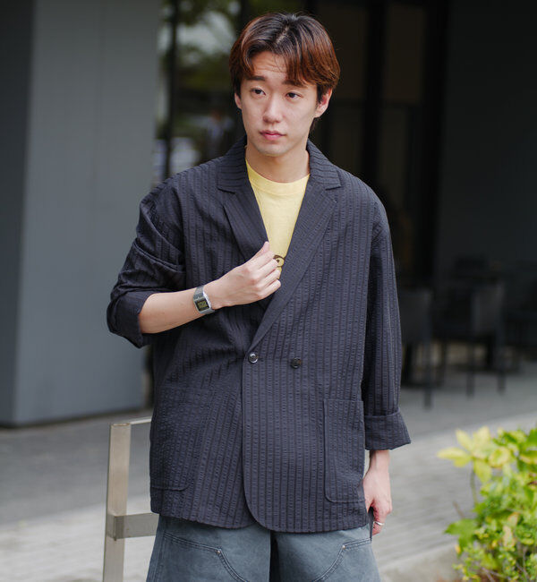  「*【WHIMSIC/SETUP対応】シアサッカーストライプダブルジャケット」|テーラードジャケット|