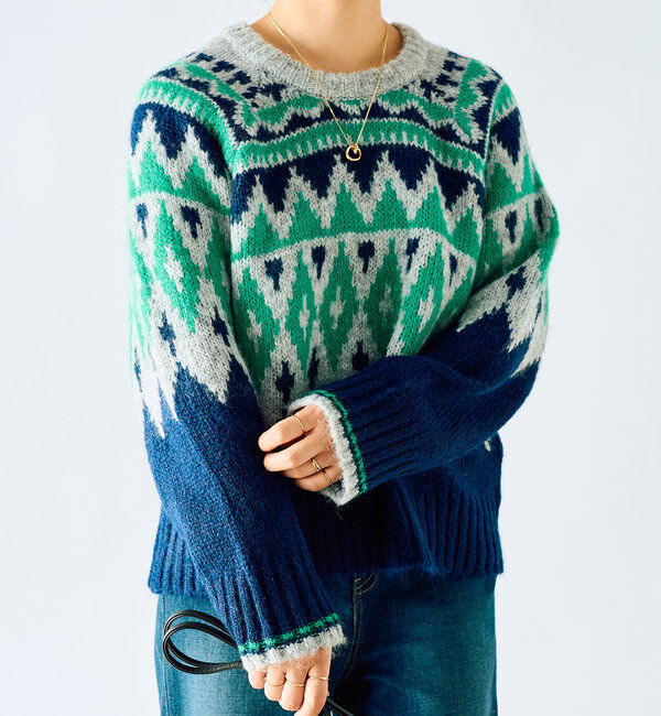  「《体型カバー◎WEB限定》起毛求心ジャガードニット」|ニット・セーター|