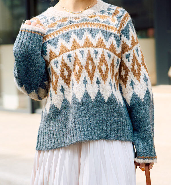  「《体型カバー◎WEB限定》起毛求心ジャガードニット」|ニット・セーター|ブラウン