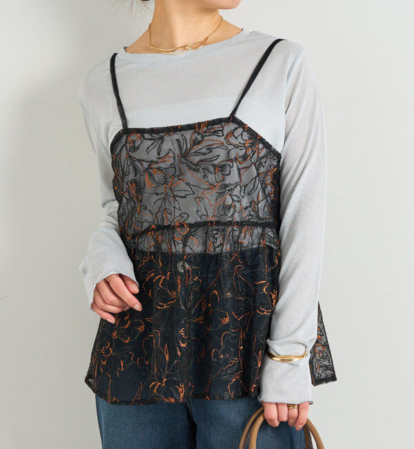  「《ヘルシーな透け感》ラメシアーロンT」|Tシャツ・カットソー|シルバー