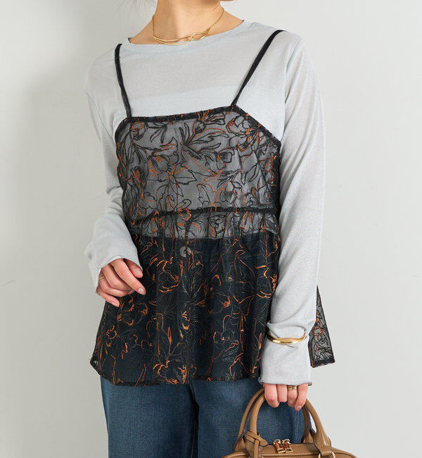  「《ヘルシーな透け感》ラメシアーロンT」|Tシャツ・カットソー|