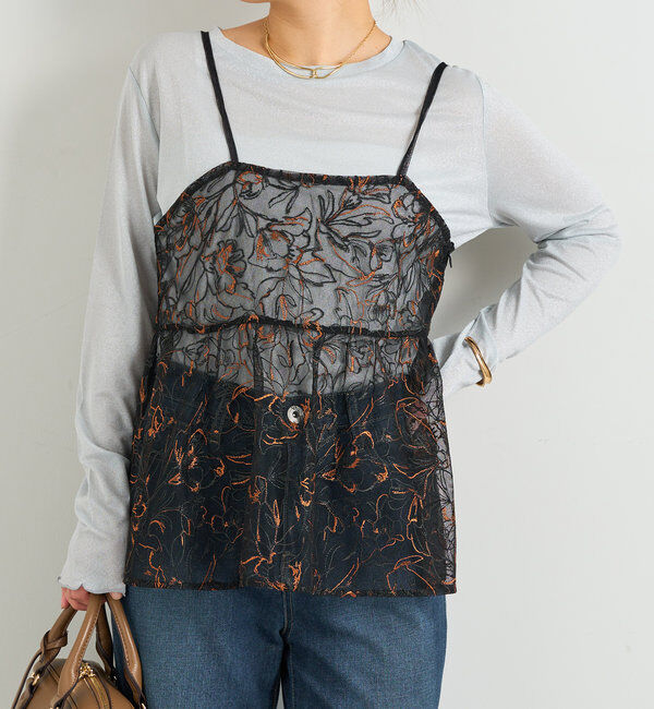  「《ヘルシーな透け感》ラメシアーロンT」|Tシャツ・カットソー|