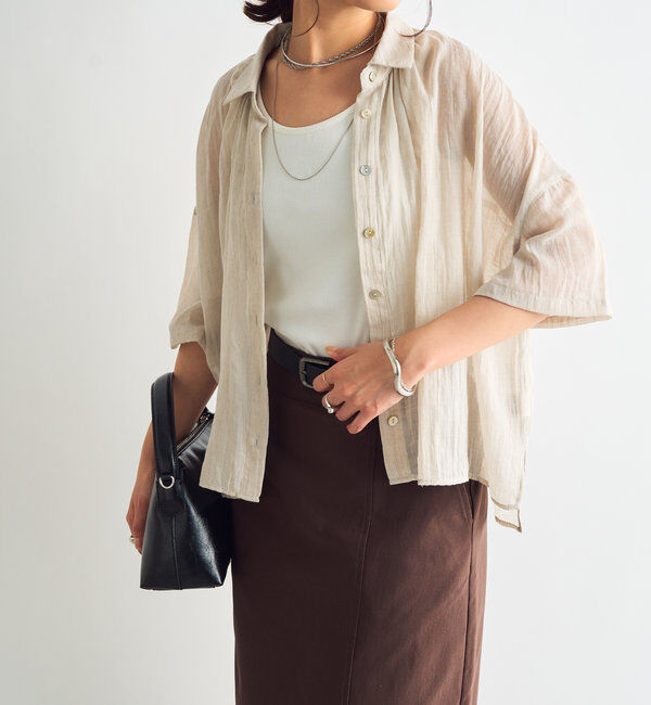  「《1枚着にも・羽織にも◎》ガーゼタッチシアーシャツ」|シャツ・ブラウス|