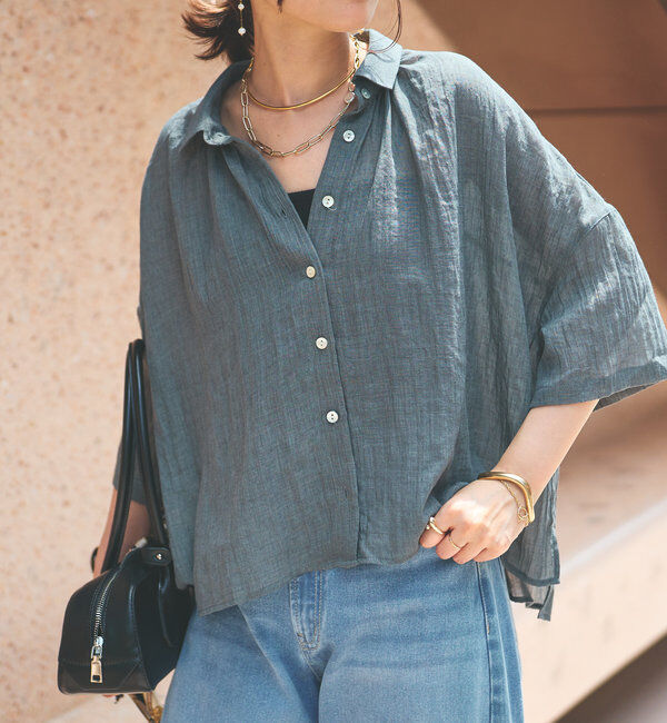  「《1枚着にも・羽織にも◎》ガーゼタッチシアーシャツ」|シャツ・ブラウス|