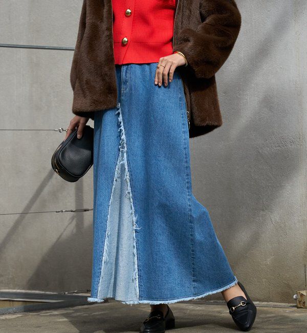  「《大人のこなれ感》フリンジ切替デニムフレアスカート」|スカート|