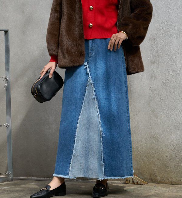  「《大人のこなれ感》フリンジ切替デニムフレアスカート」|スカート|