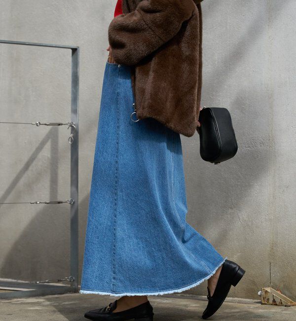  「《大人のこなれ感》フリンジ切替デニムフレアスカート」|スカート|