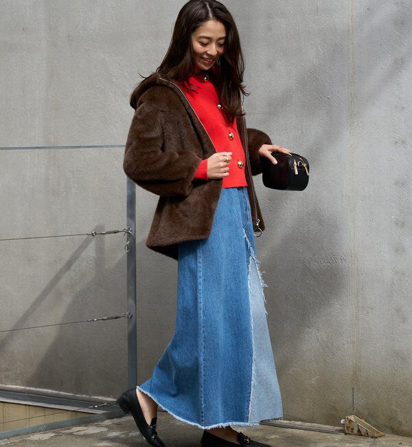  「《大人のこなれ感》フリンジ切替デニムフレアスカート」|スカート|