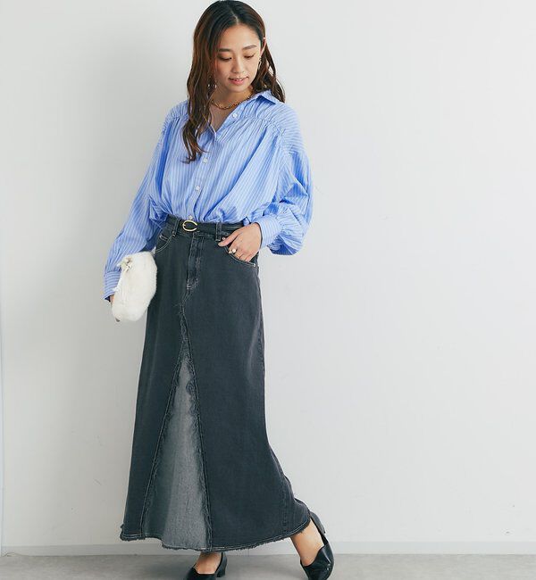  「《大人のこなれ感》フリンジ切替デニムフレアスカート」|スカート|