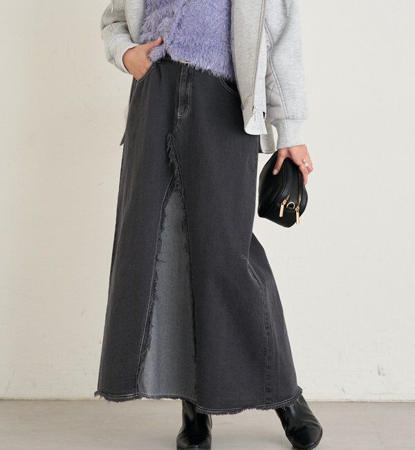  「《大人のこなれ感》フリンジ切替デニムフレアスカート」|スカート|
