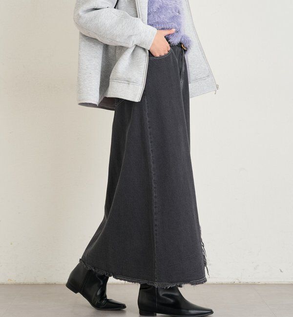  「《大人のこなれ感》フリンジ切替デニムフレアスカート」|スカート|