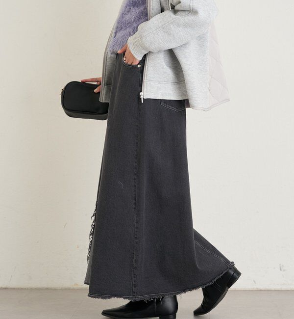  「《大人のこなれ感》フリンジ切替デニムフレアスカート」|スカート|