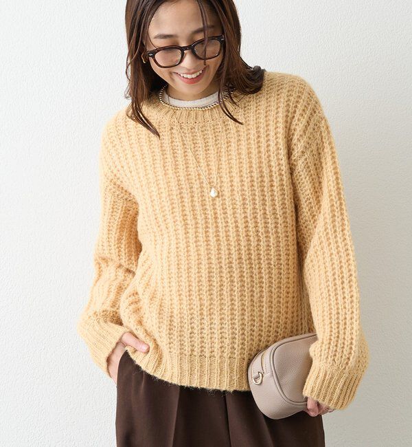 「《ふわふわな着心地》ボールドへアリーヤーンニット」|ニット・セーター|イエロー