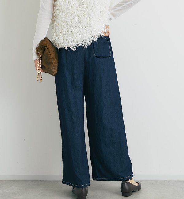  「《楽な履き心地》シャイニーデニムワイドパンツ」|デニム|