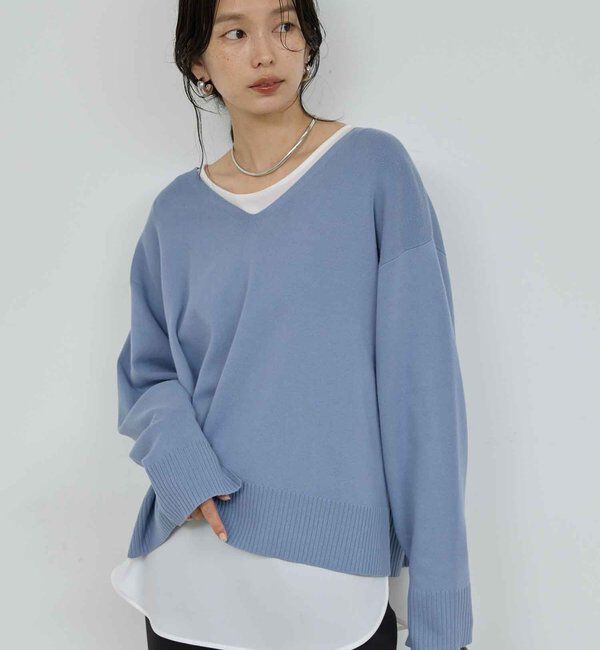  「【CHIKAコラボ】【着やせ&times;時短おしゃれ】タイ付き総針Vネックニット」|ニット・セーター|