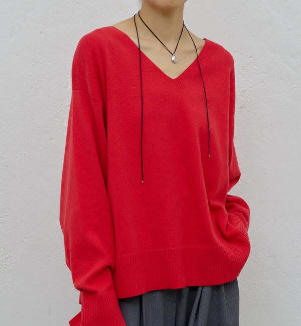  「【CHIKAコラボ】【着やせ&times;時短おしゃれ】タイ付き総針Vネックニット」|ニット・セーター|