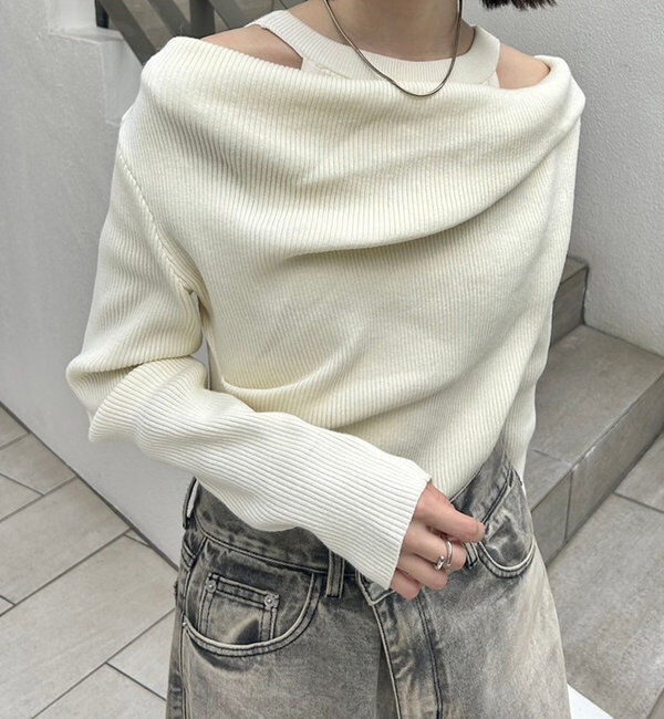  「【8色展開】オフショルリブニット」|ニット・セーター|