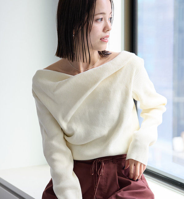  「【8色展開】オフショルリブニット」|ニット・セーター|