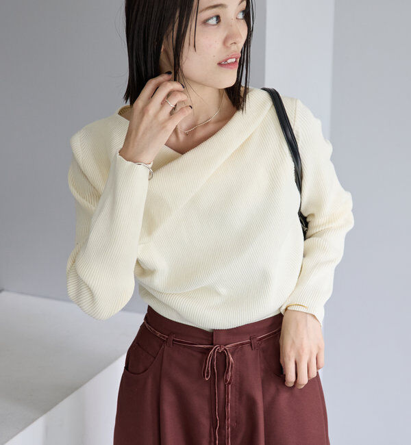  「【8色展開】オフショルリブニット」|ニット・セーター|