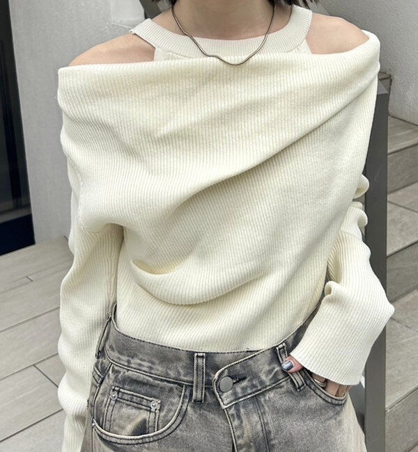  「【8色展開】オフショルリブニット」|ニット・セーター|