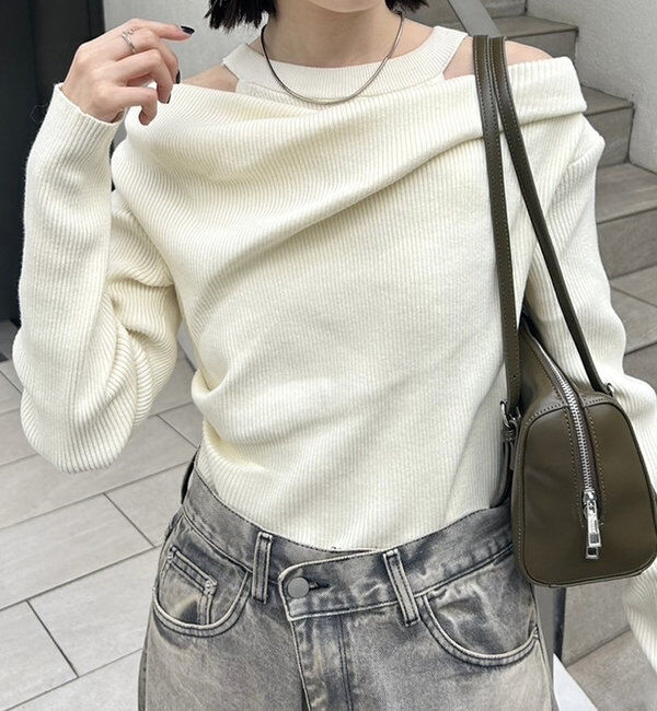  「【8色展開】オフショルリブニット」|ニット・セーター|