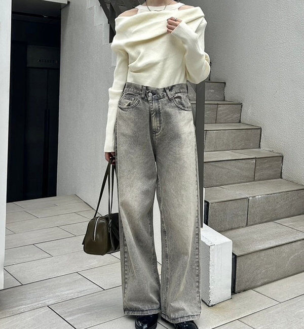  「【8色展開】オフショルリブニット」|ニット・セーター|