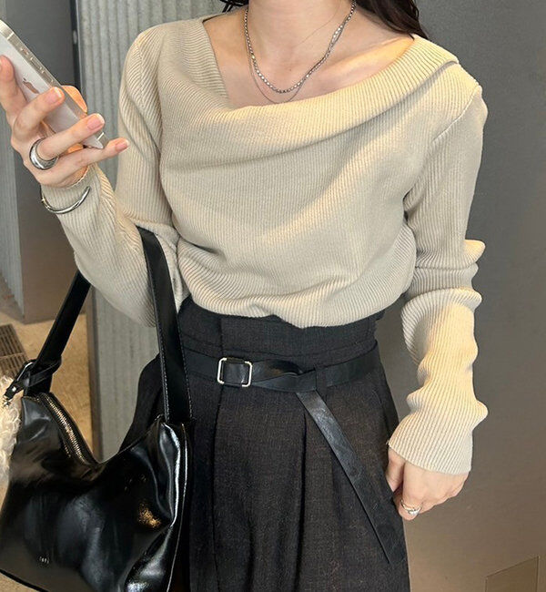  「【8色展開】オフショルリブニット」|ニット・セーター|