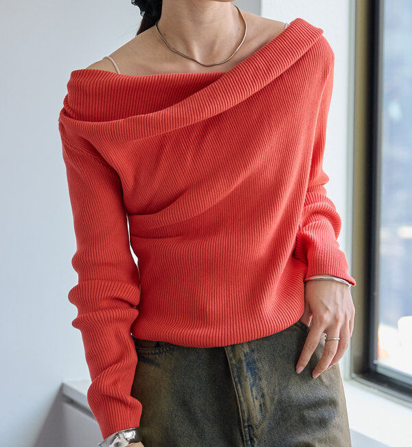  「【8色展開】オフショルリブニット」|ニット・セーター|
