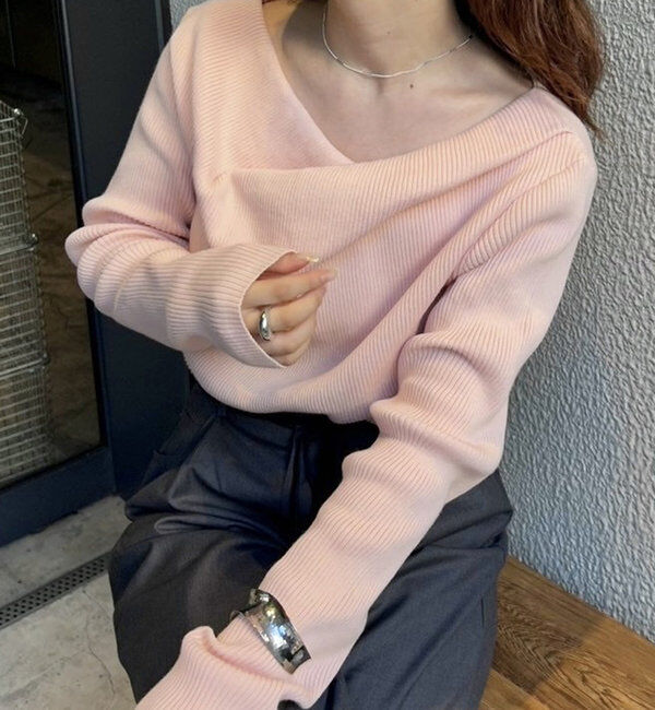  「【8色展開】オフショルリブニット」|ニット・セーター|ピンク